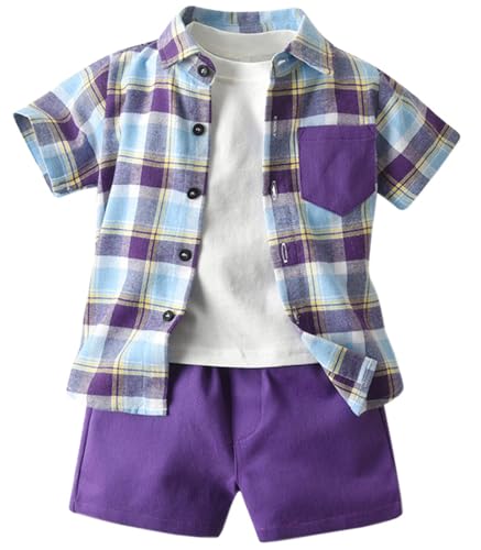 Image of SANGTREE 3 Piece Boy Outfits Short Sleeve Shirt and Shorts Set Beach Vacation Summer Clothes, 3 Months - 9 Years