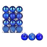 24-teiliges Set Weihnachtskugeln Christbaumschmuck Glanz Glitzer Matt Dekor Aufhänger Gold Silber Rot Bronze Blau Kunststoff Christbaumkugeln Weihnachtsschmuck Weihnachtsbaum Deko Ornament Geschenk