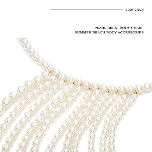 Bmirth Pearl Body Chain Pearl Body Jewelry Top Pearls Shoulder Necklace for Women Summer Beach Body Accessories Rave Nightclub Party (tassel body chain-1) by Bmirth - Image 5