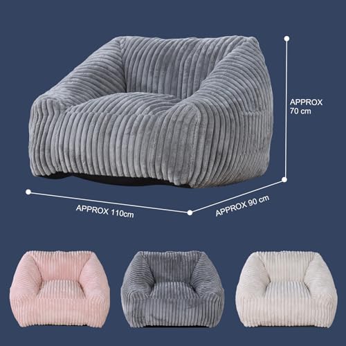 MinComfyWo Bean Bag Chair with Memory Foam Filling- Large Stuffable Soft Giant Beanbag Reading Chair, Adults Lounge Gaming Lazy Sofa Bed for Living Room Bedroom- Grey, Stripe Fur by MinComfyWo - Image 4