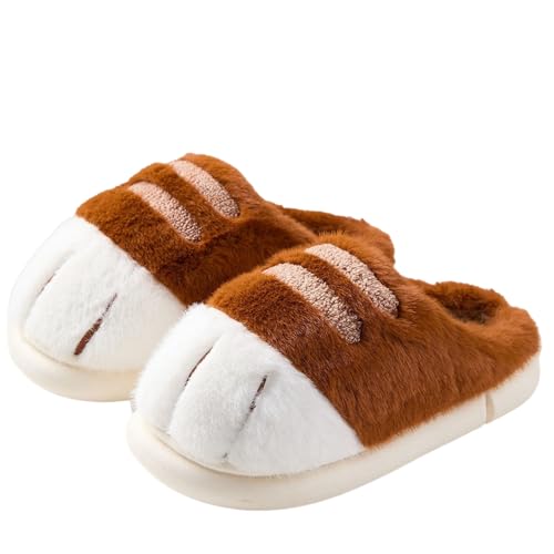 Image of Cat Paw Slippers - Unisex Adults & Kids - Beige - Slip-On - Plush & Memory Sponge Interior - Anti-Slip EVA Sole - Washable - Home Slippers