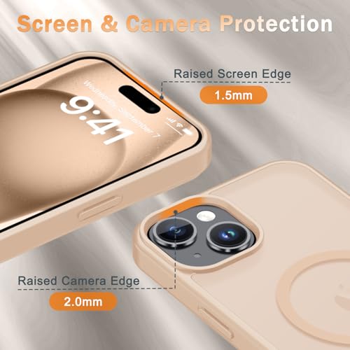 Image of for iPhone 15 Plus Case, iPhone 14 Plus Case, Matte Magnetic Phone Cover with 1 Screen Protector [Support for MagSafe] [Shockproof Military Grade Protection] Translucent Frosted Back, Coral Pink