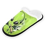 Dussdil Smoking Alien House Slippers Green Leaves Home Spa Slippers Memory Foam Closed Toe Slipper Non Slip for Hotel Bedroom Travel Shoes Women Men L