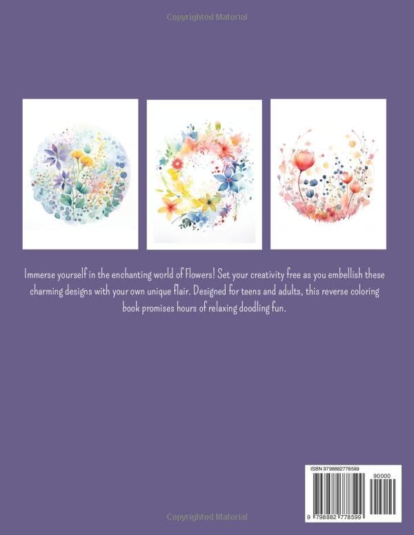 Flowers, a Reverse Coloring Book for Teens and Adults: Ink Tracing Creative Adventure with Nature-Inspired Watercolor Canvases, Ideal for Mindful Free ... Books Set for Teen, Adults and Seniors) image 3