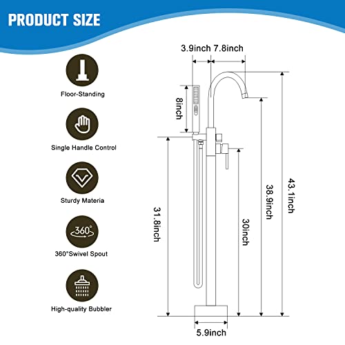 Lcevcgk Freestanding Bathtub Faucet - Floor Mount Bathtub Faucet Tub Filler With 2 Function Handheld 360 Degree Swivel Standing High Flow Spout Mixer Taps Swivel Spout, Matte Black #TOP2