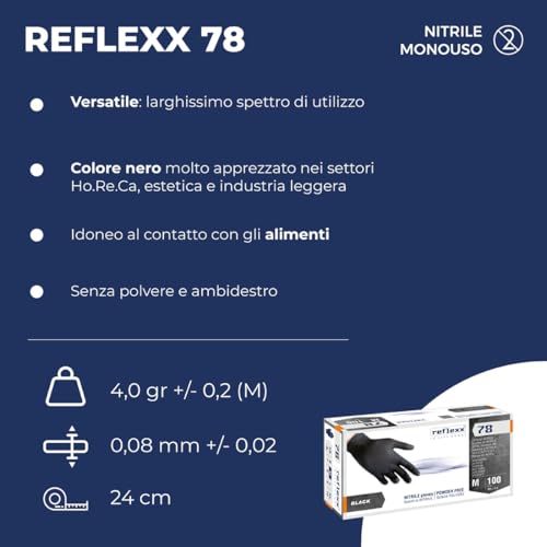 Reflexx R78 Nitrilhandschuhe, Puderfrei, Größe S, Schwarz (Packung mit 100 Stück)