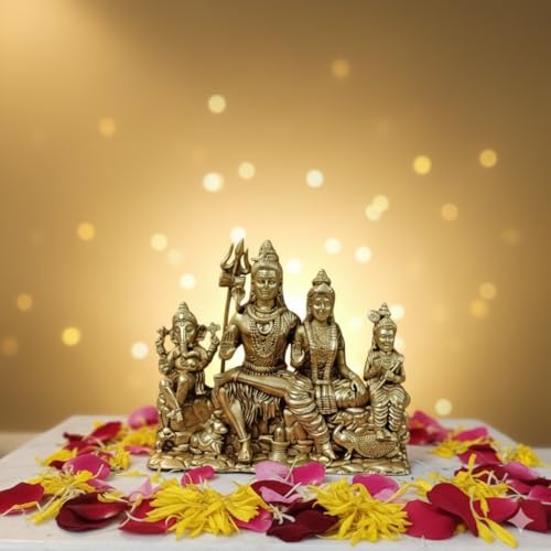 Image of Shiv Pariwar Brass Statue, Hindu God Family Figurine, Religious Home Decor by Shree Hari Arts