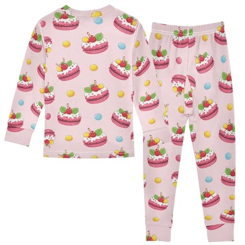 Pajama Sets Long Sleeve Sweet Dessert Pink Macaroons Soft Comfy Sleepwear 2 Piece PJS 3-8T3