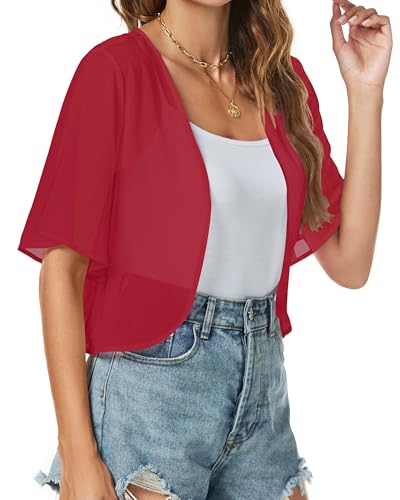 Image of ZNVGIRL Women Shrug Chiffon Cardigans Open Front Short Sleeve Bolero for Evening Dressy 2026