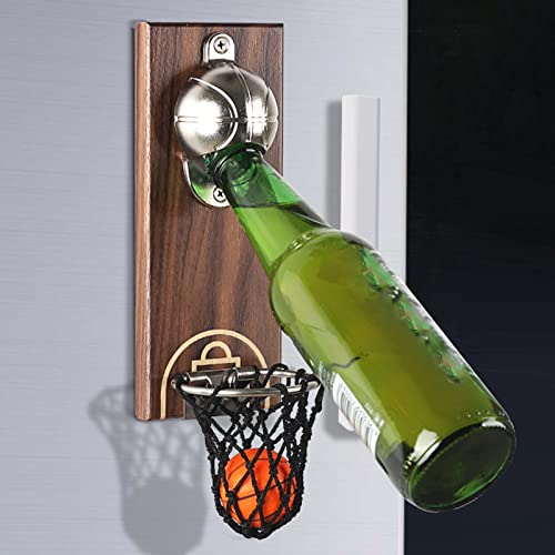 Ouvre-Bouteille Mural MagnéTique Avec Collecteur De Bouchons Ouvre-Bouteille De Basket-Ball Pour Les Amateurs De BièRe Comme DéCoration De Cuisine, De Cour Ou De Bar Cover