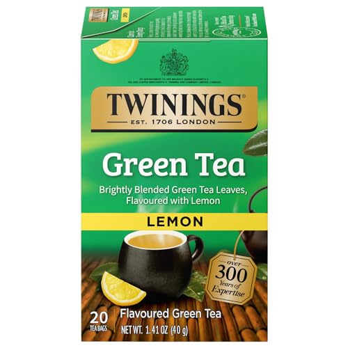 Twinings Green Tea with Lemon - Flavorful Green Tea with Lemon Pieces, Caffeinated Tea Bags Individually Wrapped, 20 Count Twinings Green Tea with Lemon - Flavorful Green Tea with Lemon Pieces, Caffeinated Tea Bags Individually Wrapped, 20 Count
