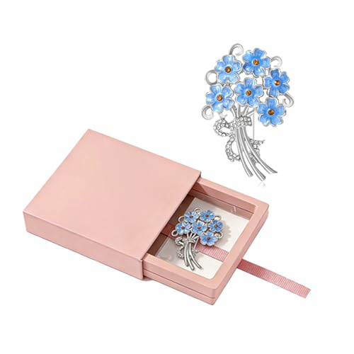 White Gold Plated Forget Me Not Brooch for Women Elegant Floral Crystal Pin with Gift Box Handmade Gift for Mum Sister wife Lapel Brooch for Coat Scarf Bag UK forget me not pin badge