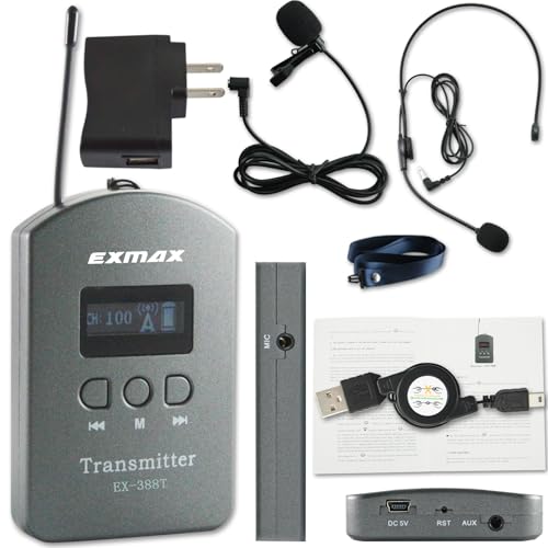 Sistema inalámbrico para guías turísticos EXMAX EX-388 con transmisión de voz para enseñanza escolar, conferencias, iglesias, seminarios, charlas y exposiciones (1 transmisor) miniatura 1