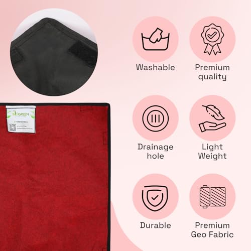 Image of Geo Fabric Gardening Mat Grow Bags 25x25 Inch (Pack of 1) | 400 GSM Heavy Duty UV-Protected Round Maroon Colour Plant Bags for Terrace and Vegetable Gardening | Strong & Reusable|