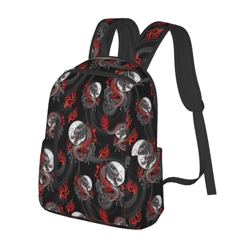 College Backpack, Travel, or Work Bookbag, Spacious and Versatile for Daily Use, Black Red Chinese Dragon Art Daypack Rucksack2