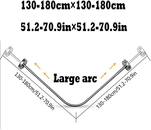 Easy Installation Shower Curtain Rod Adjustable Corner Ceiling Support Curved Rod,Shower Curtain Rail, Curved Shower Curtain Rod No Drilling, L Shape Telescopic Shower Curtain Pole For Bathr