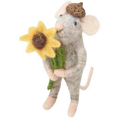 Primitives by Kathy Collectible Critter, Happy Mouse Wearing Acorn Cap Holding Sunflower, Coordinates with Fall Home Décor or Sunflower Themed Displays