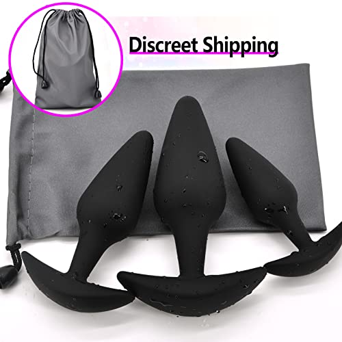 Anal Plug Training Set Silicone Butt Plug Kit For Comfortable Long-Term Wear Prostate Massager Sex Toy With Long Taper & Thin Neck & Curved Base Tjijp Black #TOP5