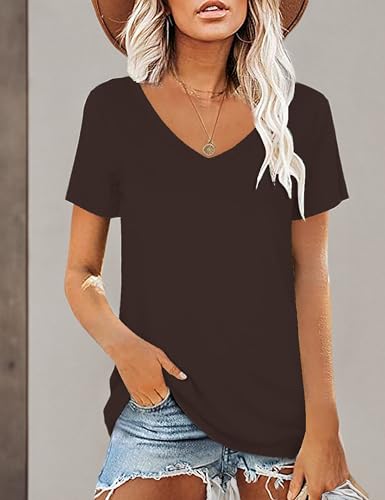Image of Elesomo Womens Tshirts Cotton V Neck Tee Shirts for Summer and Fall