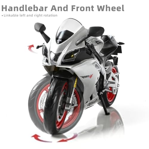Risopen Motorrad Spielzeug für Kinder 1:12, Legierung Mini Motorcycle Modell Kompatibel für Aprilia RSVA RR1000 Motorrad Miniatur Nachbildung Geburtstag Geschenke für Motorradmodell Fans -Silber