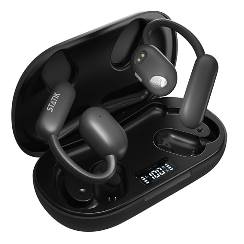Statik Aktive Open Ear Bluetooth Earbuds - Wireless Earphones Fast Charging & 10 Hours Long Lasting Battery Comfortable Secure Fit IPX5 Water Resistant - Black