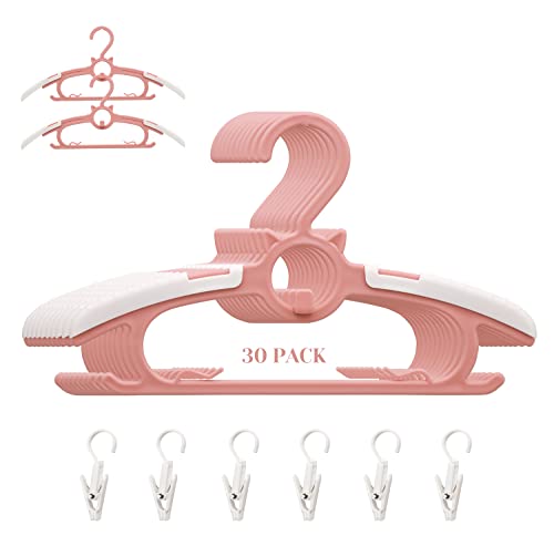 Image of 30Pack Baby Nursery Closet Hangers, Ultra Thin Non-Slip and Extendable Laundry Infant Pant Hanger for Newborn Clothes 11-14" Pink Adjustable Children Coat Hanger for Girl Boy Toddler Kids Child…