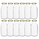 Flaschenland - 12 Glasflaschen Set, leer, 250 ml, Saftflaschen mit goldenem Schraubverschluss, zum Selbstbefüllen für Apfelsaft, Orangensaft, andere Säfte, Smoothie, Dressing, Saucen, Limonaden, Tee