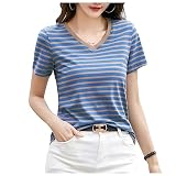 [コウエイストア] カットソー レディース 半袖 Ｖ/Uネック 2タイプ ボーダー柄 Ｔシャツ ストレッチ ブルー Bタイプ Y3038-b-bu-m