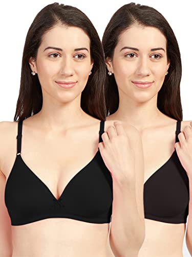 Image of SONARI Omania Womens Non-Padded Cotton Polyester Bras - Solid, Non-Wired, Medium Coverage, Hand Washable (Pack of 2) Black Coffee