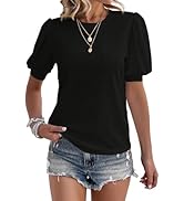 Spriolim Women's Summer Short Sleeve Top Crewneck Puff Sleeve Blouse Loose Casual Shirts