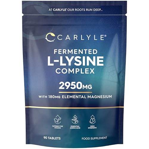 L-Lysine 2950mg | 90 Tablets | Essential Amino Acid | High Strength Vegan Supplement | by Carlyle