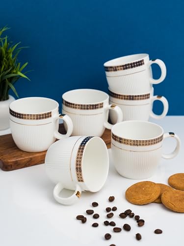 Image of Clay Craft Fine Ceramic Barrel Gold Printed Coffee /Tea Cups Set of 6-200 ml Each