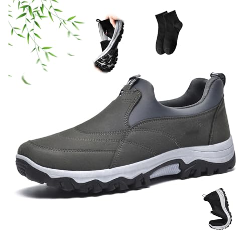 Orthowalkway Mens Shoes,Men's Comfortable Breathable Orthopedic Leather Walking Hiking Shoe,Enjerr Orthopedic Shoes Men,Men's Slip-on Orthopedi c Non-Slip Walking Loafers