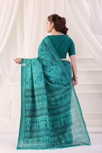 Image of TAMAIRA FASHION Off White Mulmul Pure Cotton Saree For Woman Warli Printed|Office Wear Daily Wear Sarees For Women Without Blouse Piece (Available in 21 Colours)