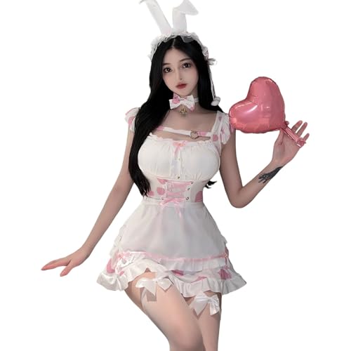 QNCLO Cosplay Anime Kuh Sexy Kawaii Dessous Japanische Dienstmädchen-Pyjama für Damen, Rosa 1
