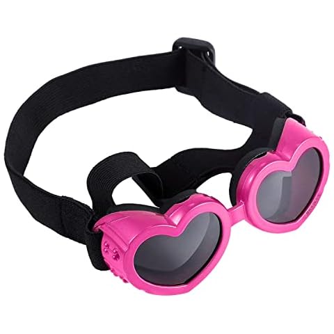 KINBOM Hundebrille für Kleine Hunde, Winddichte Hundebrille Verstellbare Hochelastische Hunde Sonnenbrille in Herzform Sonnenfest Wasserdicht Staubdicht Haustierbrille Cover
