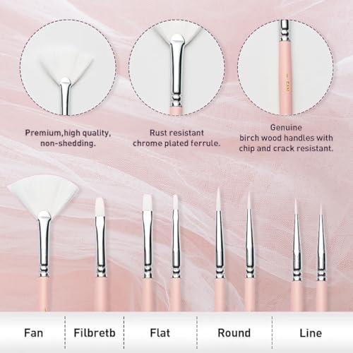 Image of THOOVI - HIMI - Gouache /Paint Mini Brushes Set 8 Pcs - Acrylic Oil Watercolor Face & Body Gouache Painting - Nice Gift - Art hobbyist,Adults(Pink)