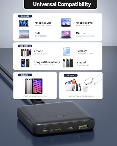 Image of USB C Charging Station 67W, 4-Port Slim USB C Charger Block for iPhone 17 /16 /15, MacBook Air /Pro with 5ft Extension Cord, 3 USBC, 1 USB-A, Fast Charging Desktop Charger for Home Office Travel, Black