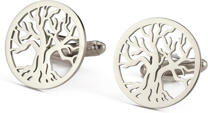 moskai Tree of Life Cufflinks for Men in Premium Brass Metal Designer Round Cufflink Set for Wedding Suit Tuxedo and Formal Wear Stylish Groom Cufflinks for Men Gift Box Luxury Office Wear Accessories-picture-12