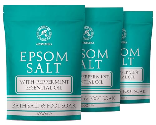 Sal de baño de Epsom 3000g - Sal de Baño de Epsom con Aceite Esencial de Menta - Sulfato de Magnesio Concentrado - Sales de Baño - Cuidado de Piel - Relajantes