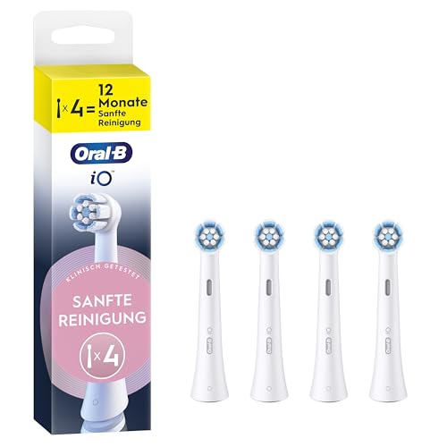 Oral-B iO Sanfte Reinigung – ORIGINAL Aufsteckbürsten für Elektrische Oral-B iO Zahnbürsten – Bürstenköpfe, Zahnbürstenaufsatz, Ersatzbürsten für empfindliches Zahnfleisch – Weiß, 4 Stück
