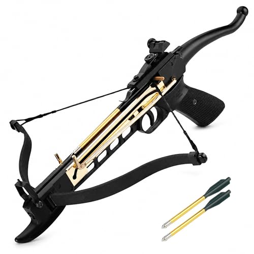 Armory Replicas™ 80lb Self-Cocking Aluminum Mini Crossbow – Compact Archery Crossbow with Aluminum Body, Fiberglass Limb, Auto Safety & 3 Arrow Starter Set