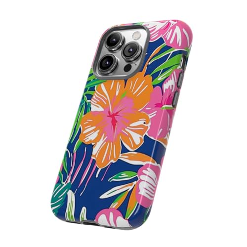 Coque rigide brillante iPhone 14 Pro motif floral tropical multicolore