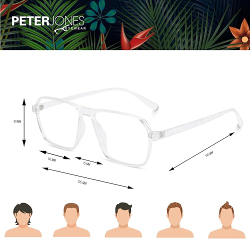 Image of Peter Jones Clear Transparent Square Unisex Medium Sleek Optical Frame with Anti Glare Lenses (AG216T)