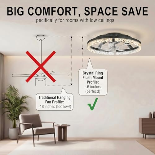24" Ceiling Fan with Light, Flush Mount, Remote Control, Black - image 8