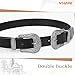 WHIPPY Vintage Western Leather Belt for Women Double Buckle Retro Cowgirl Waist Belts for Jeans Pants Dresses Black Silver, M