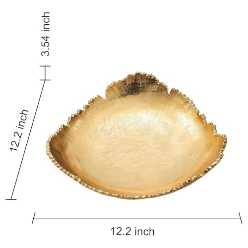 12 Inch Premium Decorative Antique Gold Hammered Torn Metal Centerpiece Bowl, Sculpted Leaf Edges Coated Golden Allure Aluminum Platter Modern Table Accent, Home Kitchen Dining Room Textured Display by GUTE - Image 9
