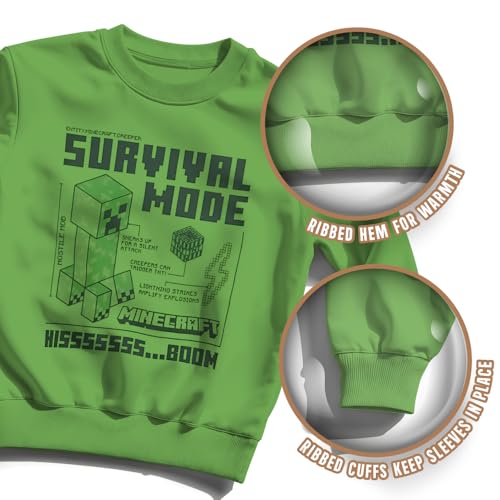 Image of Minecraft Creeper Boy's 2-Piece Fleece Long-Sleeved Shirt and Pants Set - Crewneck Sweatshirt and Joggers Bundle for Kids