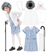 Kids Old Lady Costume Set For 100 Days Of School - 10 Piece Grandma Dress Up Kit With Wig & Accessories