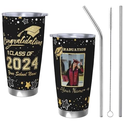 Avqsziol 20oz Customizable Graduation Stainless Steel Tumbler with Name and Year Personalized Graduate Gift Car Cup Cover
